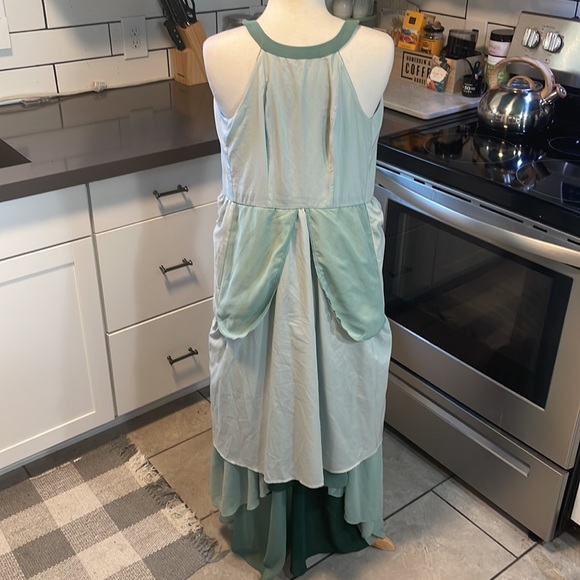 ModCloth xxs sheer overlay hi-low green color block halter gown w/ pockets EUC - Picture 10 of 13